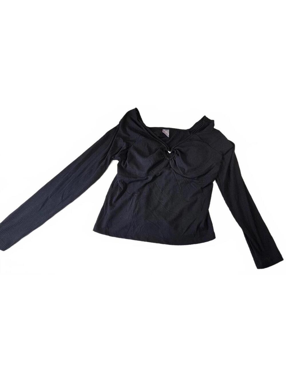 Women's XXL Black Long Sleeve Blouse with Front Twist Detail